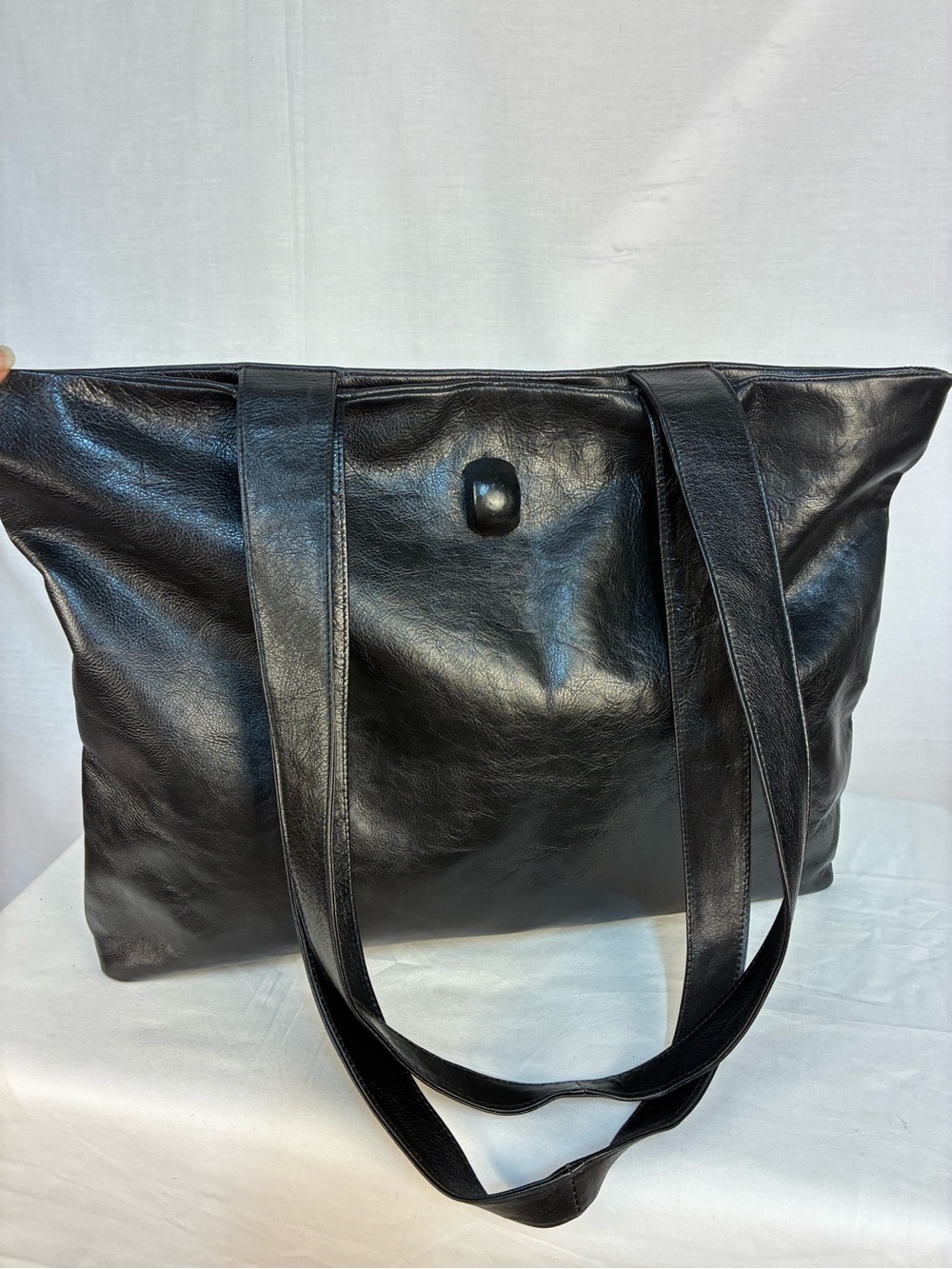 Neiman Marcus Made in Italy Black Leather Zipper Tote - Picture 1 of 10